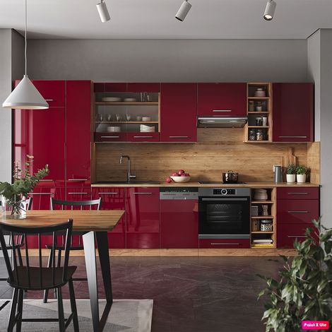 Cuisine Fame-Line, Bordeaux brillant/Chêne doré, 355 cm , PT Anthracite, Vicco