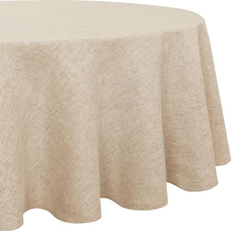 1 Nappe Ronde 140cm Aspect Lin, Imperméable, Polyester Lavable, Intérieur Extérieur (1/5)