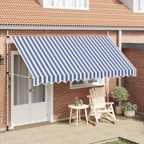 Store banne-Auvent rétractable manuel 400 cm Rayures bleues et blanches (1/5)