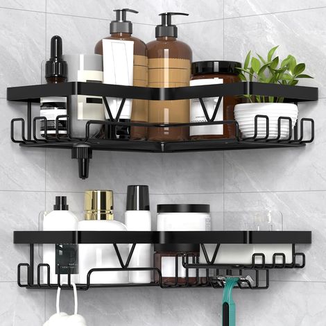 Etagere Douche Sans Percage, Etagere Rangement,Accessoire Salle De Bain Noir (1/5)