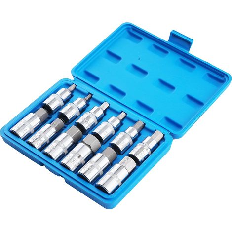 Jeu de clés à douille, acier traité thermiquement, entraînement carré 1/2, 12 pièces, tailles de douille H5-H22, finition chromée (1/5)