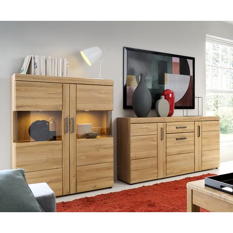 Wohnmöbel Set Highboard & Sideboard mit Beleuchtung in Grandson Eiche Nb. CARIATI-129, B/H/T ca. 273/133/41 cm (1/4)