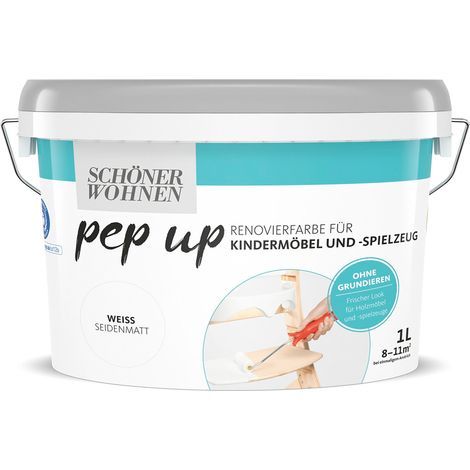 Schöner Wohnen Pep Up Renovierfarbe für Kindermöbel Seidenmatt weiß 1,0 Ltr. (1/2)
