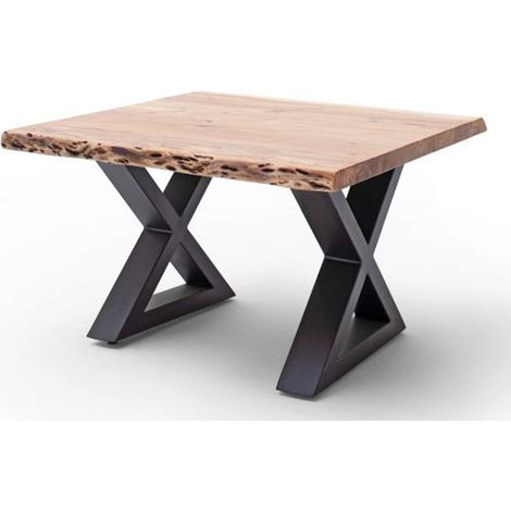 Table basse en bois d'acacia massif naturel / acier anthracite - L.75 x H.45 x P.75 cm -PEGANE-