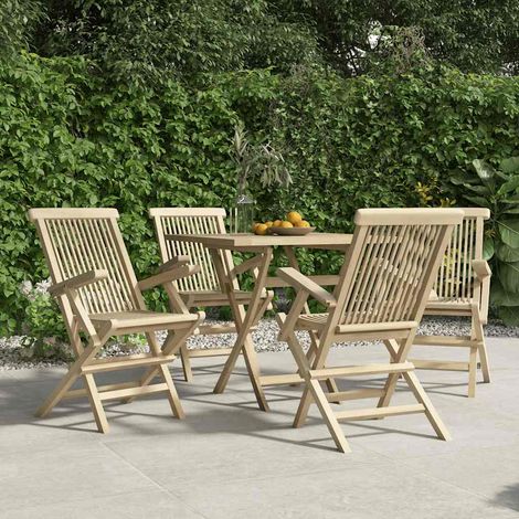 vidaXL Sillas plegables, 4 unidades, color gris, 56x61x89 cm, madera maciza de teca. (1/5)