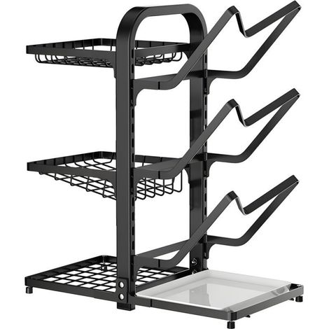 Rack à épices et à couvercles de casserole en acier au carbone - Étagère à assiettes et à épices pour placard, 2 faces et 6 niveaux, hauteur réglable - Organisateur multi-niveaux pour couvercles de ca