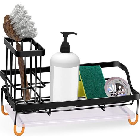 Organisateur évier,Rangement Evier Cuisine Support Brosse Éponge Organiseur pour à Poser Acier Inoxydable，Noir Organisateur évier (1/5)