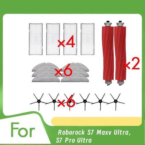 Kit de 18 Accessoires Roborock S7 MaxV Ultra S7 Pro Ultra, Brosse Principale Filtre HEPA et Sacs Poussière, Pièces Rechange Robot (1/5)