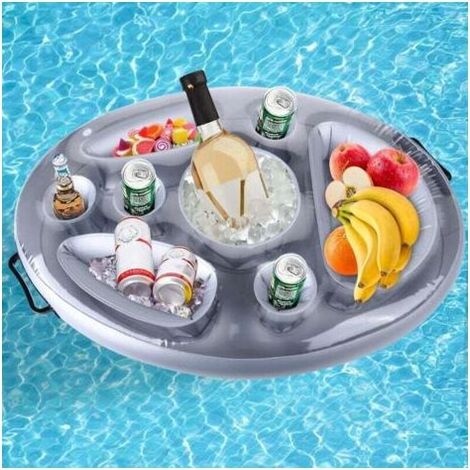 Gonflable Porte-Boissons Bar Flottant, Jus de Bière Plateau de Boissons Salade de Fruits Buffet Serveur Grande Capacité pour Piscine d'été en Plein Air Plage Piscine Party Spa (Argent) (1/4)