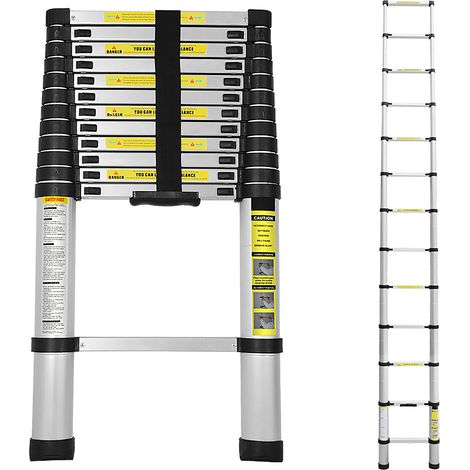 Randaco 3.8M Teleskopleiter Aluminium Mehrzweckleiter Fingerklemmschutz Auszeihleiter Klappbar Aluminiumleiter Antirutsch bis 150 KG