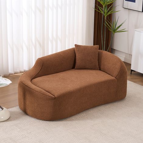 Sofá chaise longue de 2 plazas, 3 en 1, asiento profundo, 1 cojín, chenilla color caramelo (1/5)