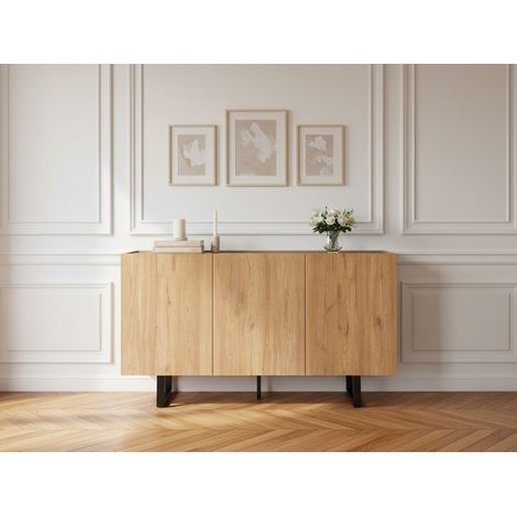 BOBOCHIC - Buffet 3 portes 140 cm OPERA effet chêne et imitation marbre noir (1/5)