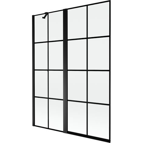 Mexen Mist paroi de baignoire à 2 battants côtés gauche 130 x 150 cm, grille noire, noir - 8A9-130-011-70-77-L (1/5)