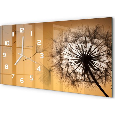 Horloge Murale Panoramique Artistique 60x30 cm Verre Trempé Design Original Pissenlit (1/5)