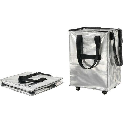 Faltbare Einkaufstasche mit Rollen, Transportwagen mit abnehmbaren Rollen, mittlere Größe 40 x 30 x 50 cm, silberfarben (1/4)