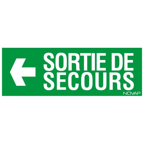 Panneau Sortie de secours flèche gauche (texte) - Rigide 330x120mm - 4035550