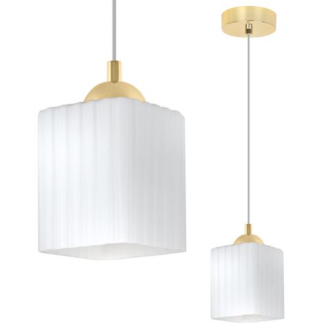 Suspension Riffle dorée, 1 pièce, cube blanc E27 (1/5)