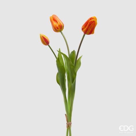 EDG Enzo De Gasperi Tulipano Gommato Olis 3 Rami H 48 Cm Arancione 1 Cf