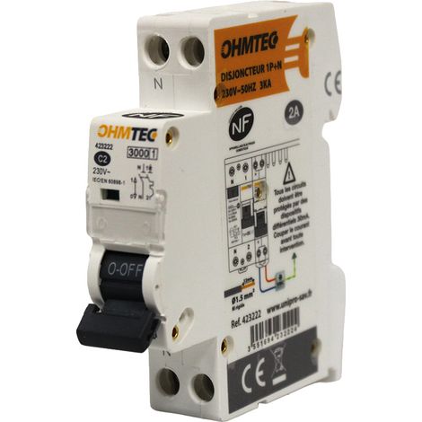Disjoncteur à vis NF - 1P+N 2A 3kA Courbe C - OHMTEC - IICSEN (1/5)