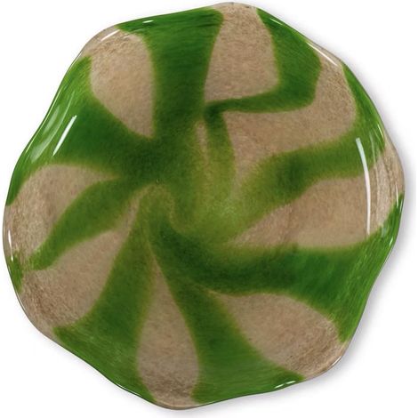 Plat de service en verre - Fait à la main - Vert/beige - Diamètre 27 cm - Forme organique - Vaisselle élégante pour occasions spéciales (1/3)