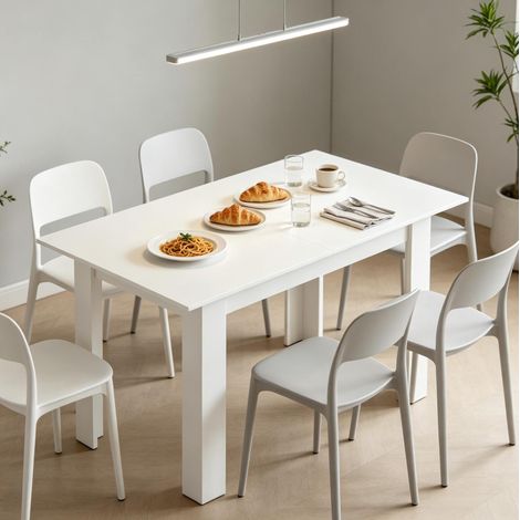 Table à manger extensible 180x80x75 cm en MDF blanc, gain de place pour salle à manger – MEUBLIV (1/5)
