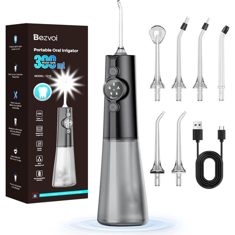 Hydropulseur Dentaire Sans Fil, Irrigateur Oral IPX7, 5 Modes avec écran LED, réservoir 300 ml, 6 buses, irrigateur buccal étanche, nettoyage dentaire maison (1/5)