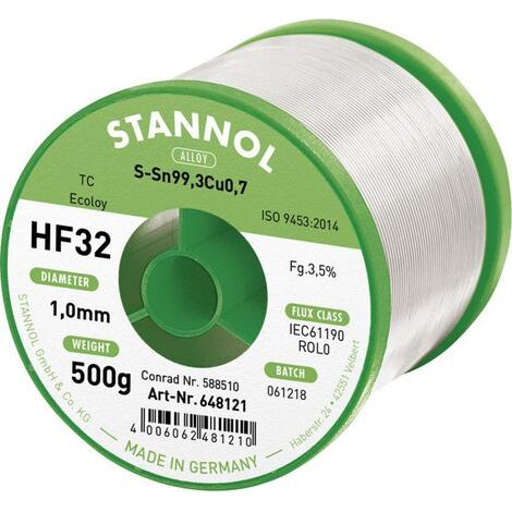Stannol HF32 3500 Lötzinn, bleifrei Spule Sn99,3Cu0,7 REL0 500 g 1 mm (1/4)