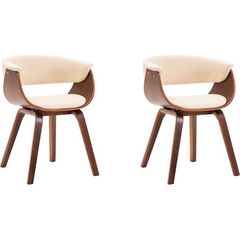 vidaXL Sillas de comedor 2 uds madera curvada y cuero sintético crema (1/2)