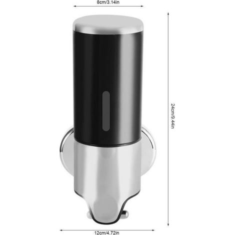 Distributeur de savon mural - Salle de bain douche Cuisine - Noir - Plastique ABS - 500ml (1/4)