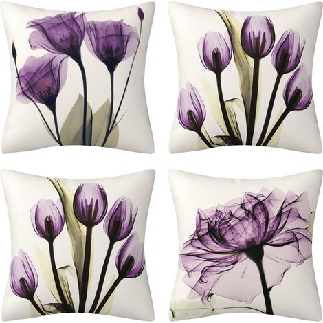 Lot de 4 housses de coussin, 40 x 40 cm, violettes, décoratives, modernes, en lin, esthétiques, pour canapé, salon (1/5)