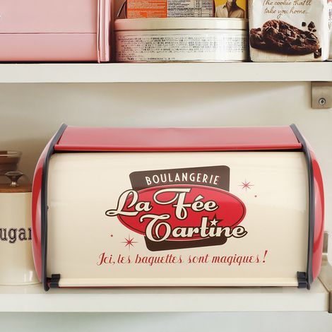 Boîte à pain métallique grande capacité, organisateur de rangement de cuisine (rouge) (1/5)