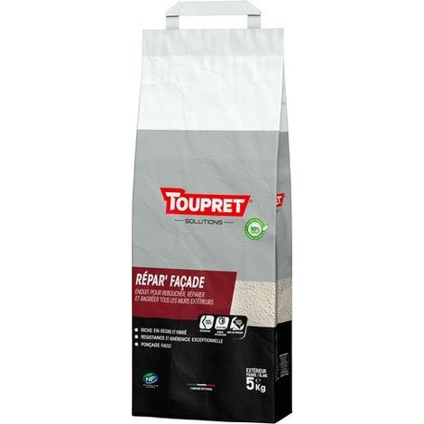 Toupret – Enduit de rebouchage 5 kg en poudre – Pour façades extérieures – Préparation à délayer dans l'eau – Résistant aux chantiers humides