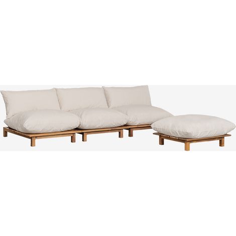 Canapé modulaire inclinable de jardin 3 pièces avec pouf en bois d'acacia Brina SKLUM Beige Crème (1/5)
