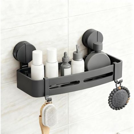 Estante de ducha con ventosas - Organizador de baño sin taladrar - Aluminio inoxidable - 28 cm de ancho (1/5)
