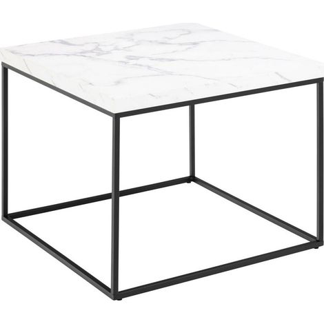 Mesa de centro Norsica 768, Negro + Mármol blanco, 45x60x60cm, Diámetro: 0, MDF, Angular