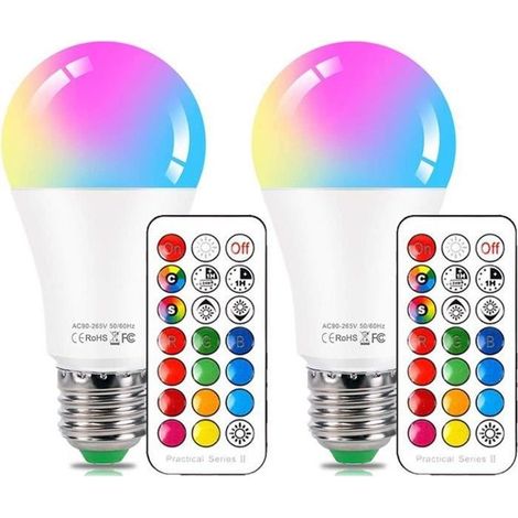 Ampoules Couleur E27 10W, Ampoules LED Couleur Changeantes RGBW (Rouge Vert Bleu Et Blanc), Télécommande Sans Fil, 60W D\'équivalent-Ywey (1/5)