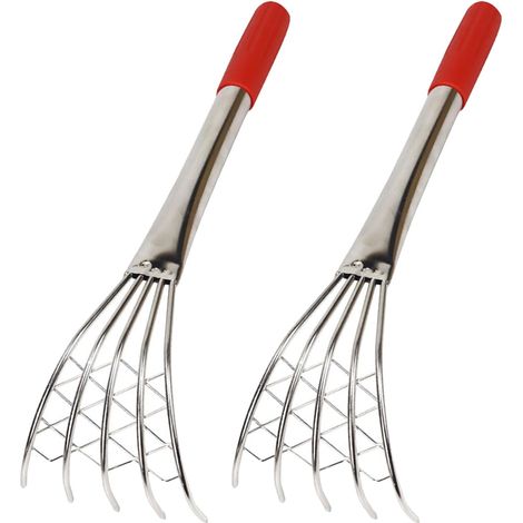 Rateau à Main en Acier Inoxydable Argenté pour Palourdes et Coquillages, Poignée Ergonomique, Facile à Entretenir, pour Plages Sableuses, Lot de 2 Pièces (1/5)