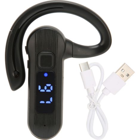 Casque oreille unique à conduction osseuse, écran numérique, commande vocale, oreillette sans fil pour sport et affaires, Noir (1/5)