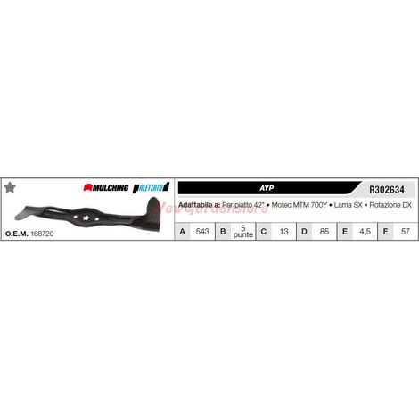 Lama AYP per trattorino tagliaerba rasaerba tosaerba piatto 42" R302634