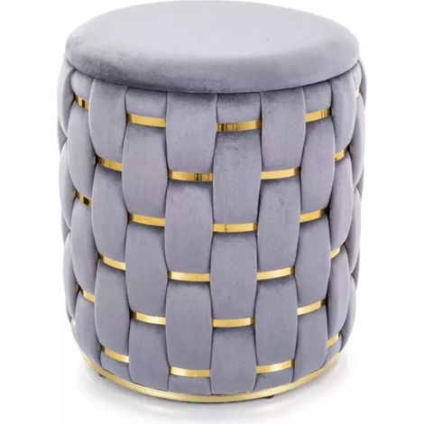Pouf tressé en velours gris avec rangement intégré et détails dorés élégants TOPPIZ (1/3)