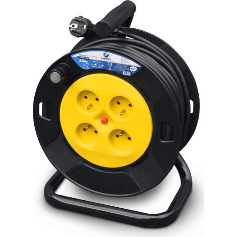 Enrouleur électrique 25m - 4 prises, Protection Enfant, Câble H05VV-F 3G1.5mm² (1/4)