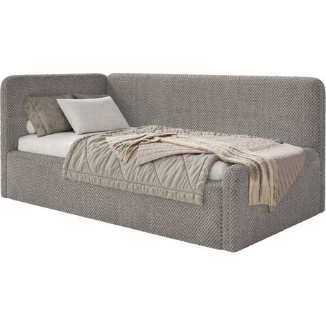 Selsey Fanko – Jugendbett 90x200 cm mit Matratze, Kopfteil links, Plüsch, Taupe