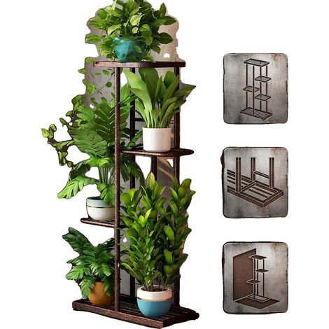 Support de Plantes, Construction Métallique, Tient 5 Pots, Hauteur 100 cm, Fini Bronze-Doré, Étagères Rotatives (1/5)