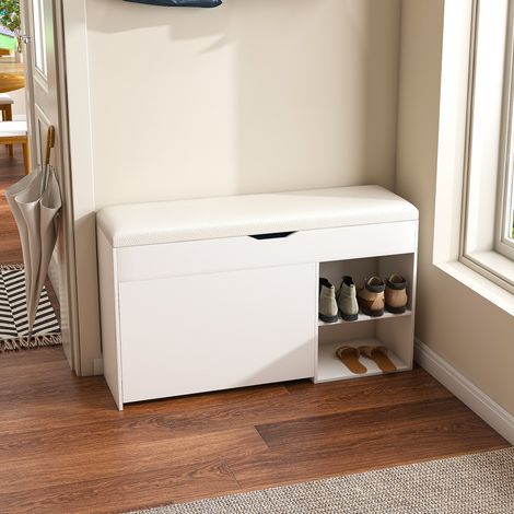 Meuble chaussures banc rangement pivotant MDF blanc OKMYHOME (1/5)