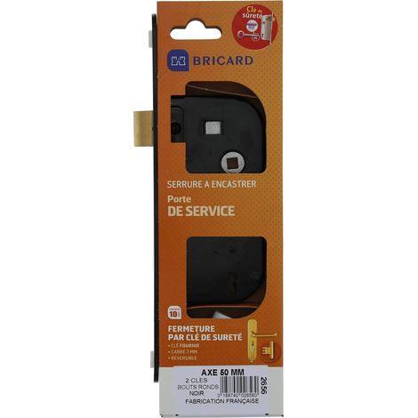 Serrure à encastrer axe 50 mm pour Porte de Chambre, Porte Intérieure ou de Service, Clés de sûreté 4 gorges, coloris Noir
