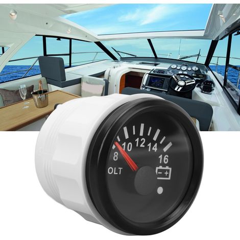 Analoges 52-mm-Gleichstrom-Voltmeter (9–32 V) mit siebenfarbiger Hintergrundbeleuchtung, ideal für Wohnmobile, Yachten, Fischerboote und Schiffe. Schwarzes Zifferblatt und Gehäuse (Ref.: CX2073B). (1/5)