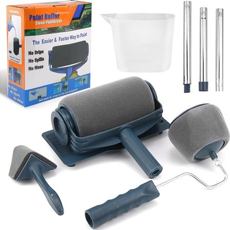 Lot de 6 rouleaux à peinture, rouleau à peinture avec réservoir, rouleau d'angle, lot de rouleaux à peinture, adapté pour le bureau, la maison, l'école, plafond, peinture murale (1/5)