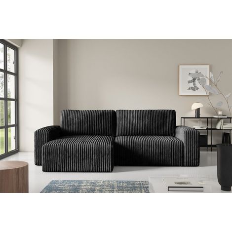 Ecksofa mit Schlaffunktion NATALIA in Stoff Tilia Schwarz Ottomane Links