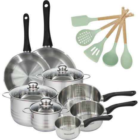Lot de 2 Poêles 24/28cm, 3 Faitouts 16/20/24cm & 3 Casseroles 12/16/20cm Fackelmann Geneva et 5 Ustensiles Océan (1/5)