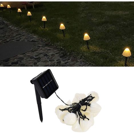 Guirlande lumineuse LED solaire en forme de champignon, guirlande lumineuse décorative étanche pour terrasse et pelouse, guirlande de Noël, guirlande à insérer dans le sol, lumière chaude. (1/5)